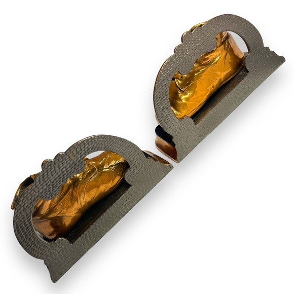 Antique VTG Bronze Copper Baby Shoe Bootie Keepsake Bookends Nursery Decor Heavy - Picture 8 of 16